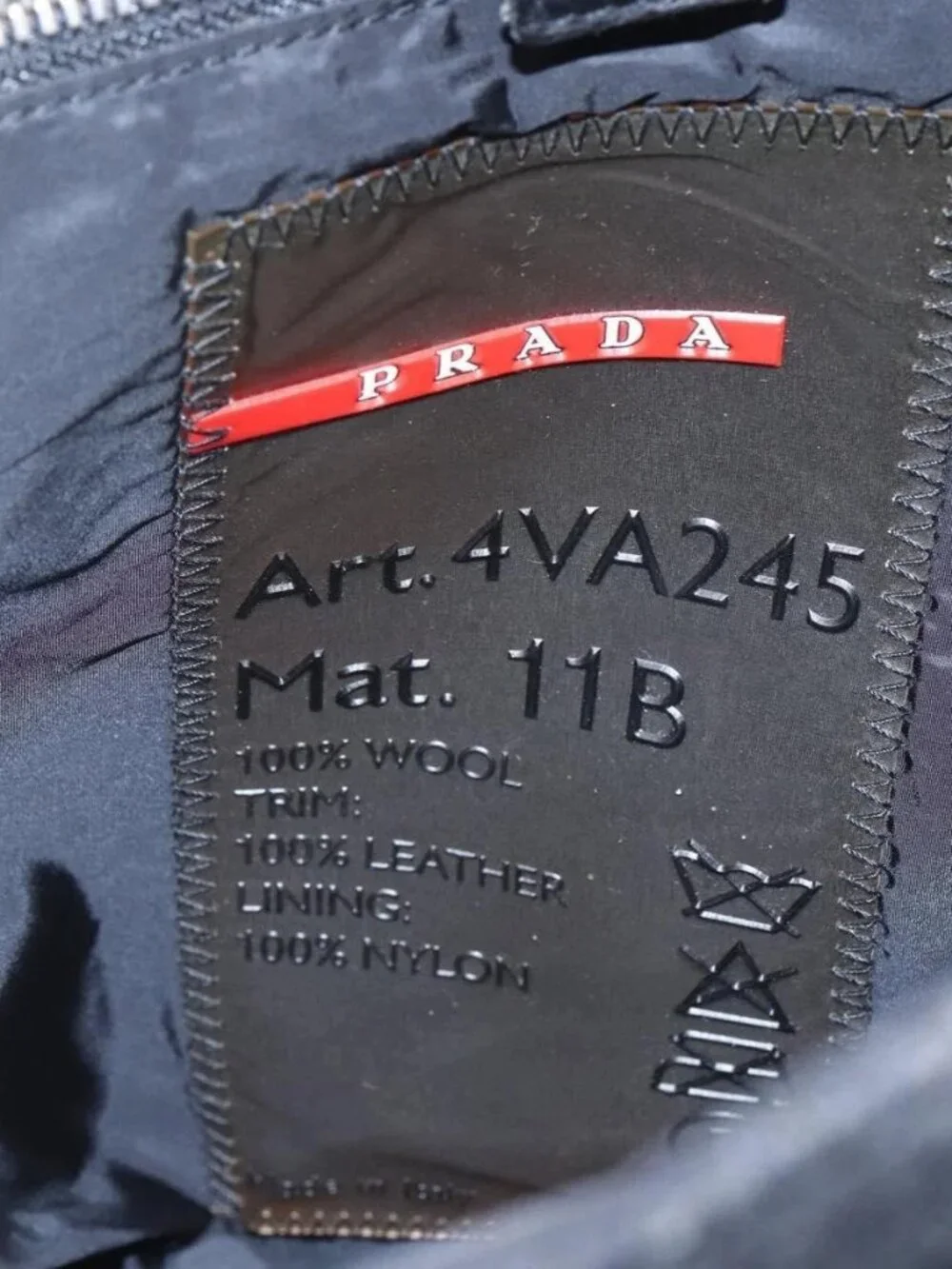 PRADA Shoulder Bag Wool Leather Black Silver